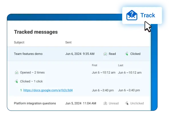 Track messages interface
